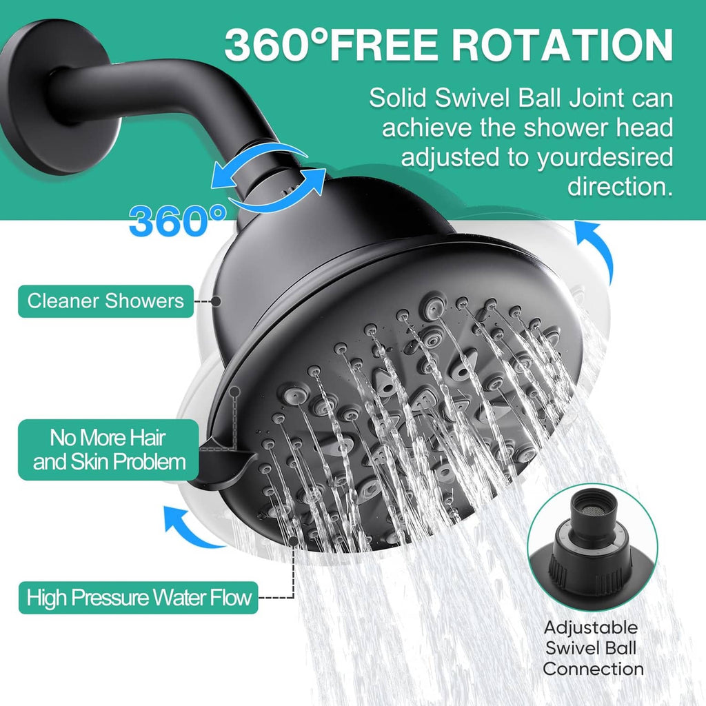 Black Cobbe shower head with 360° swivel ball joint and high pressure spray