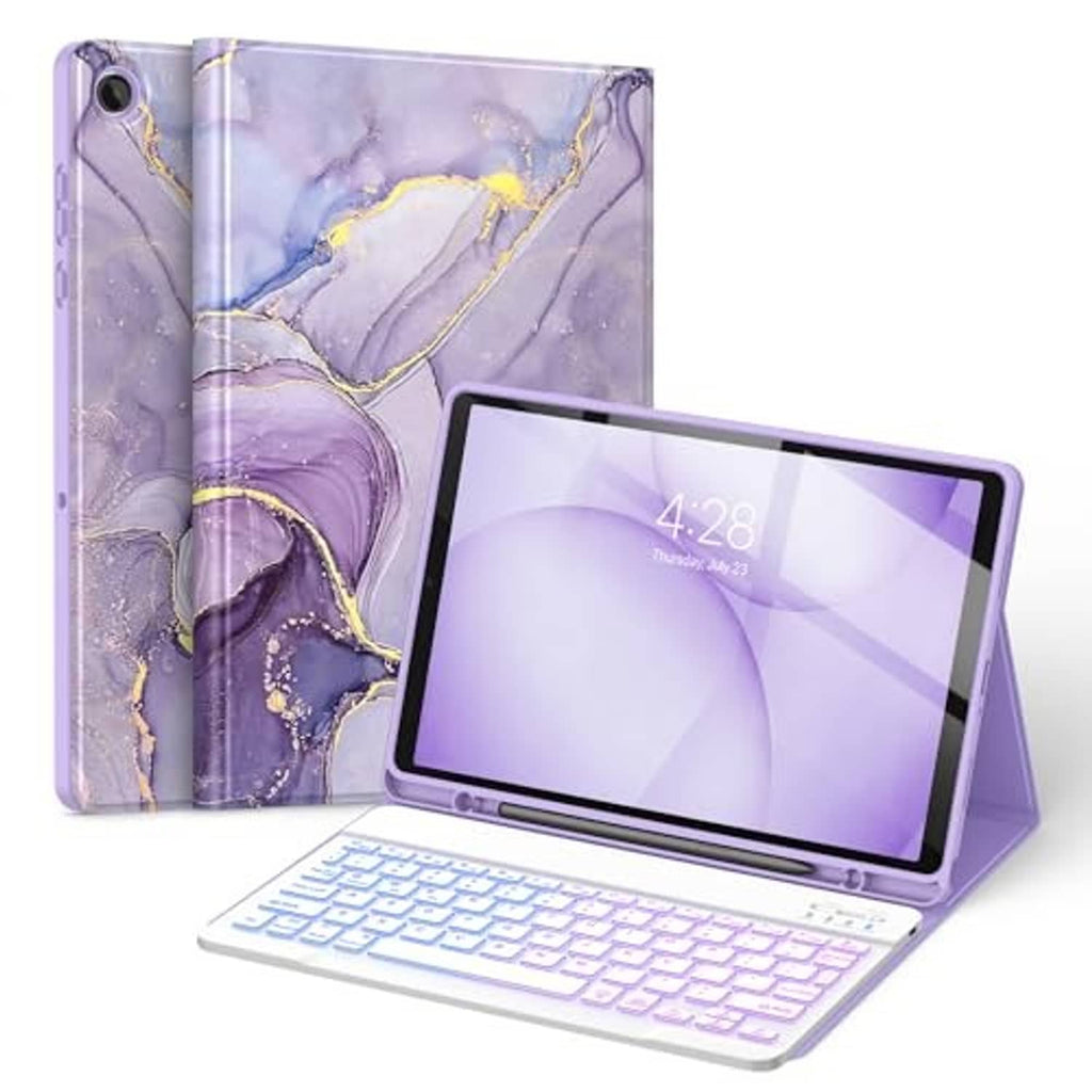 Violet marble folding tablet keyboard case with stand and tablet front cover