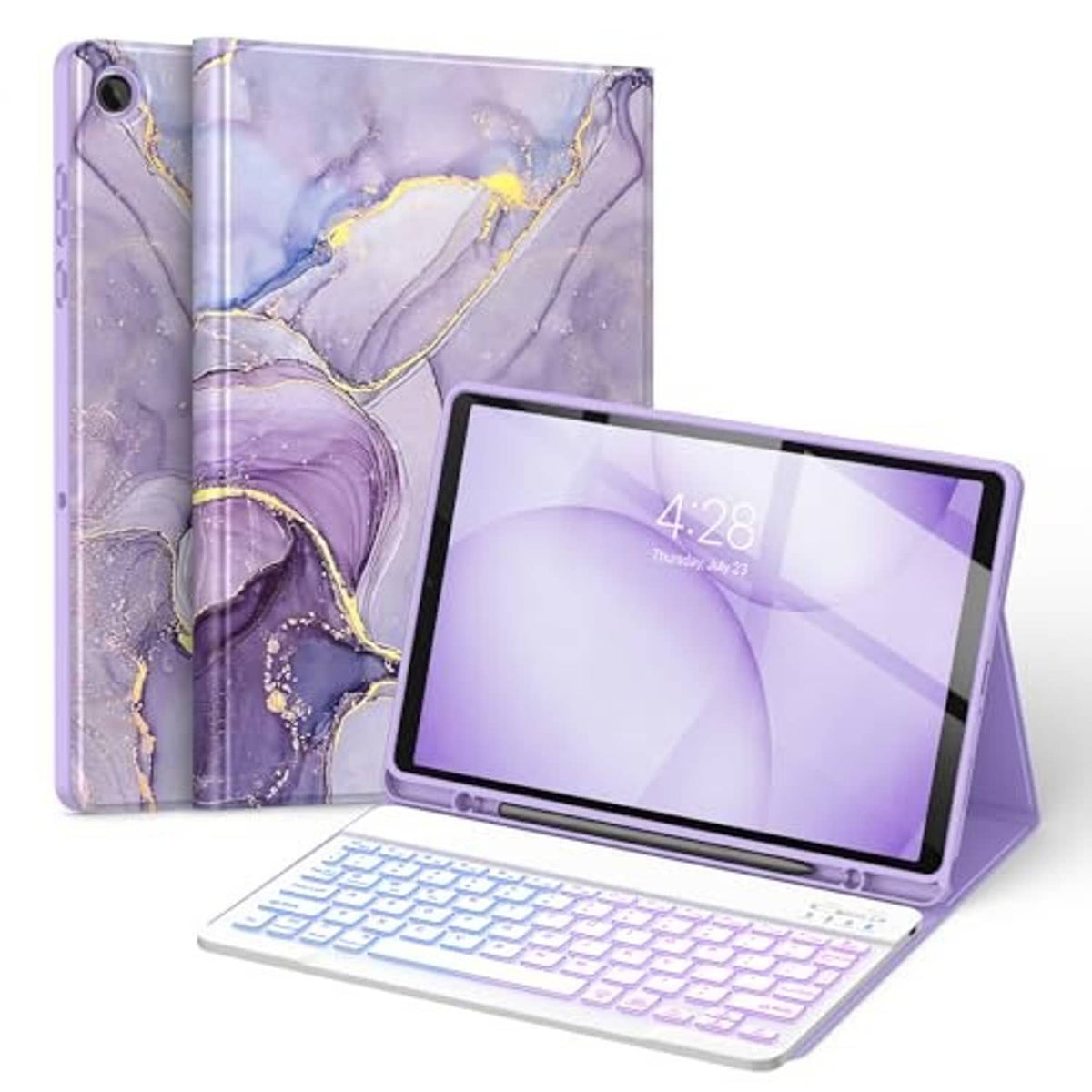 Violet marble folding tablet keyboard case with stand and tablet front cover