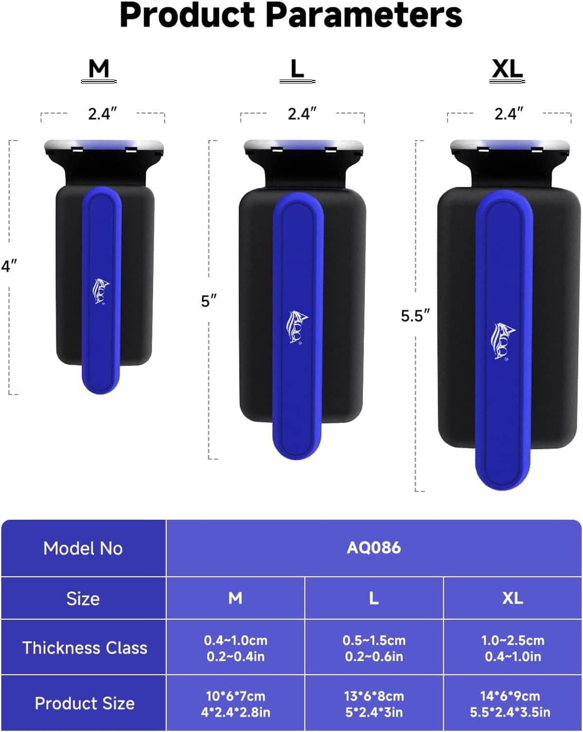 Magnetic aquarium glass cleaner size chart for M, L, and XL models
