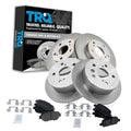 Ceramic brake pad and vented rotor kit with rotors, pads, and mounting hardware