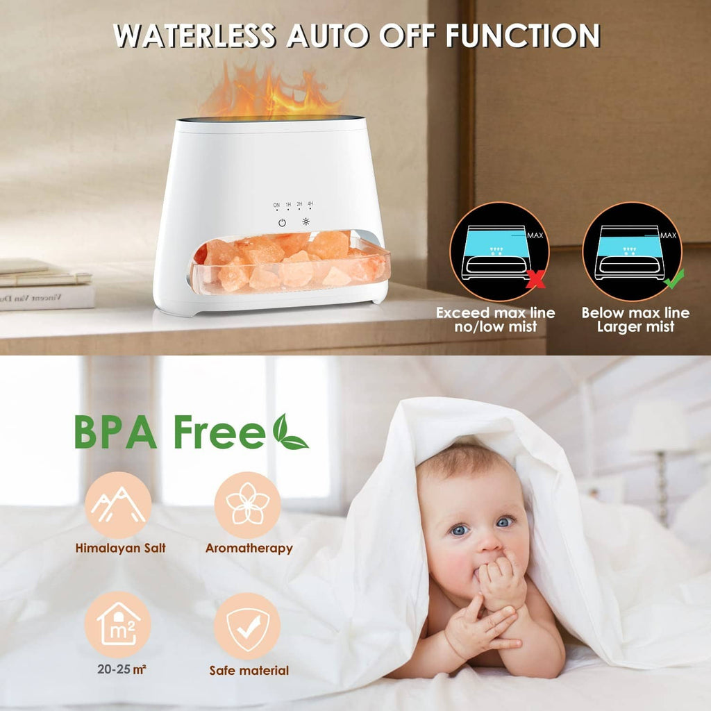 White waterless salt lamp diffuser with glowing Himalayan salt chamber