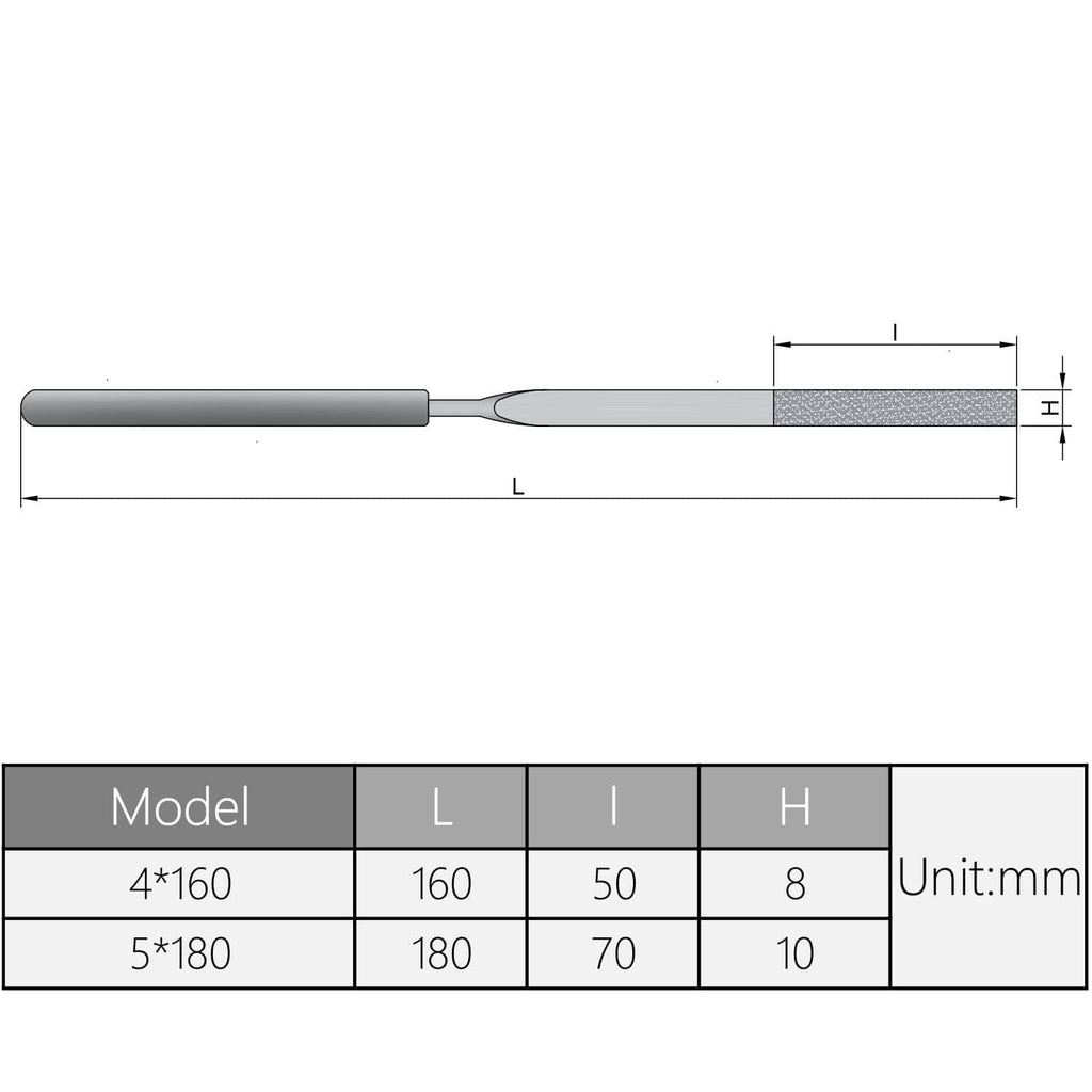 Diamond needle file with red handle and silver textured tip, side profile