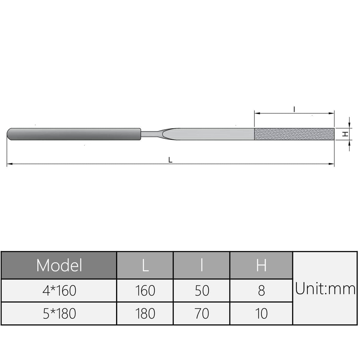 Diamond needle file with red handle and silver textured tip, side profile