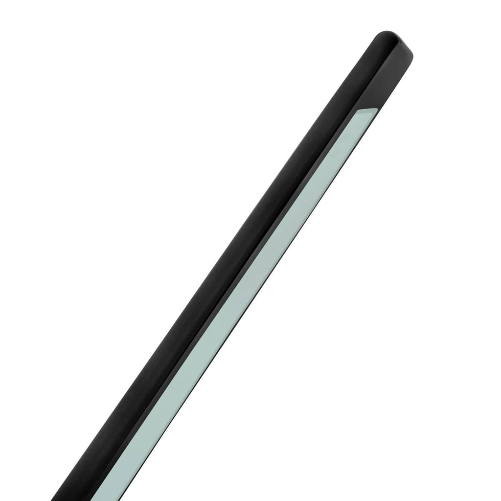 Cab glass window panel with black rubber frame and clear light green tinted glass