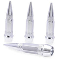 Set of spiked aluminum tire valve stem caps, silver, three upright and one lying