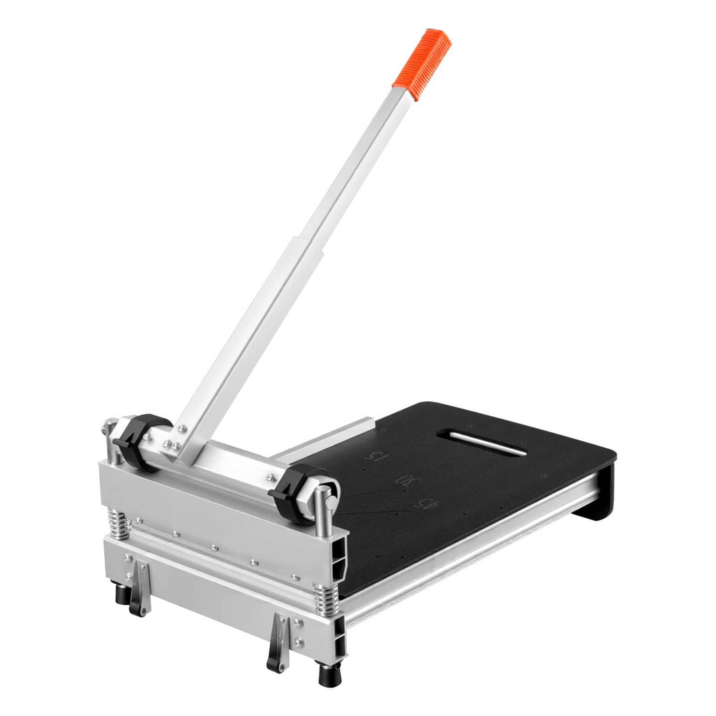 Uimoso vinyl floor cutter with black base plate, silver frame, and angled handle
