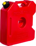 Red portable gasoline canister with yellow screw cap and carry handle