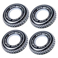 Set of 4 black-and-white inflatable tire pool float rings with “High Velocity” text