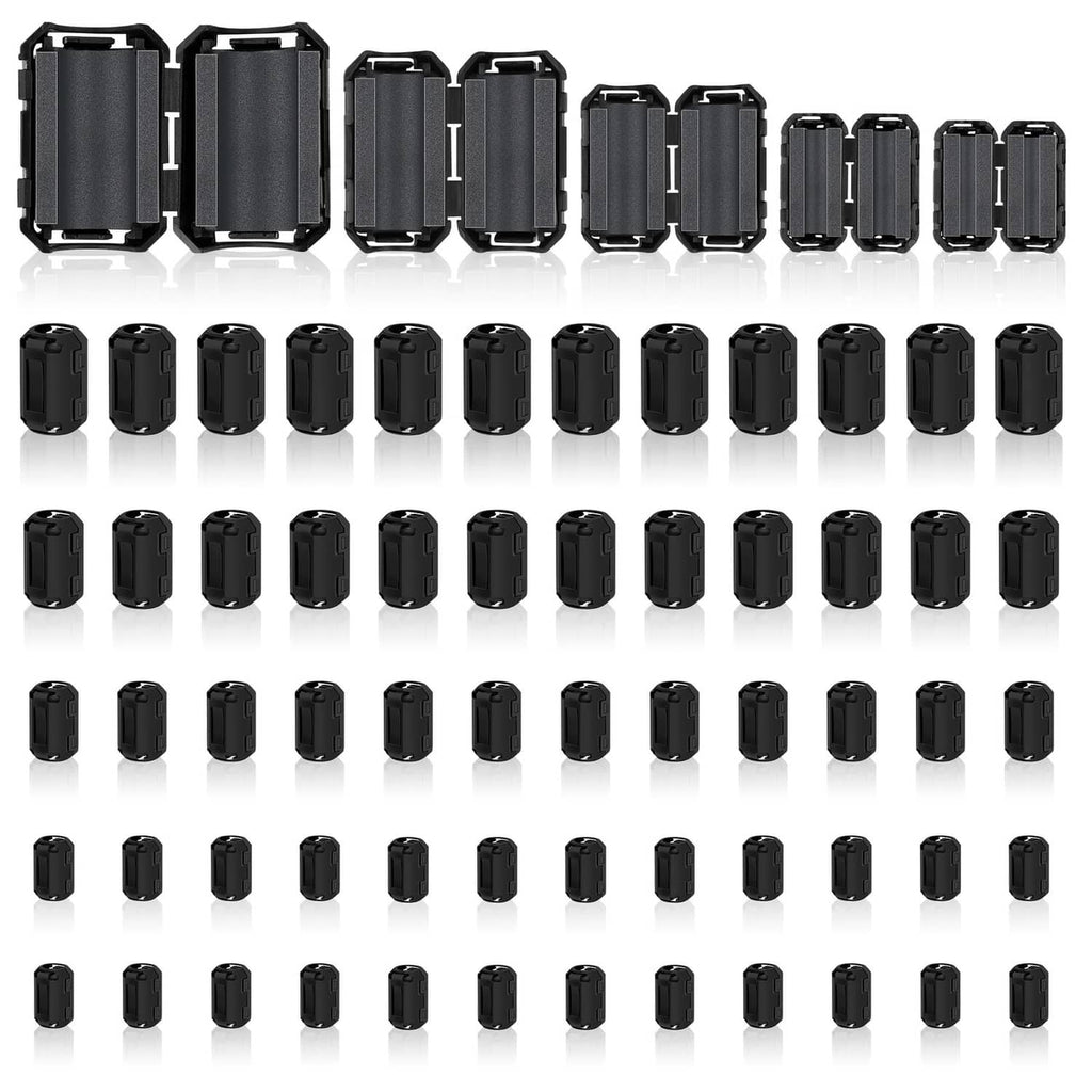 Black snap-on ferrite choke beads set with multiple rectangular cases