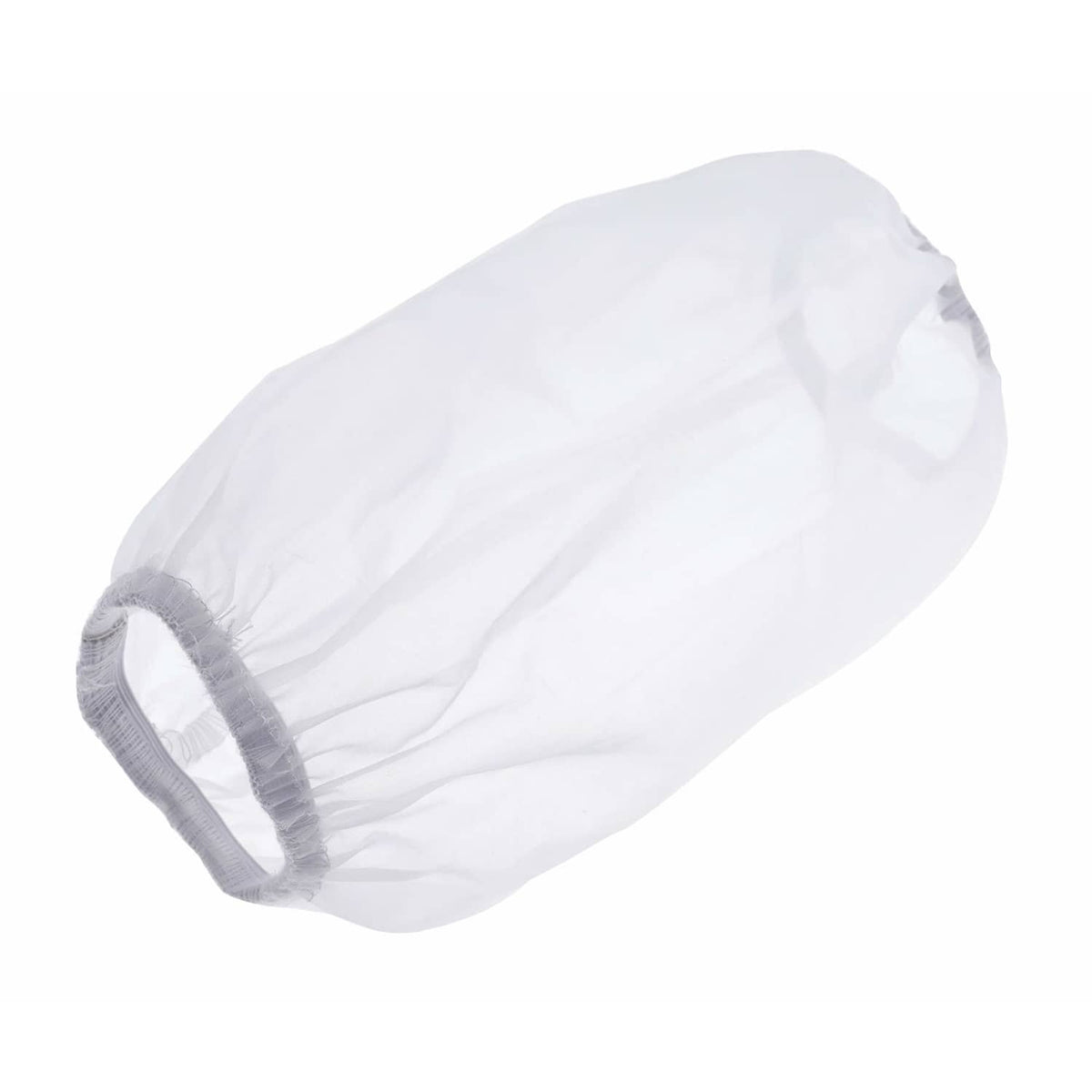 Air filter precleaner sleeve with white pleated filter and gray mesh trim