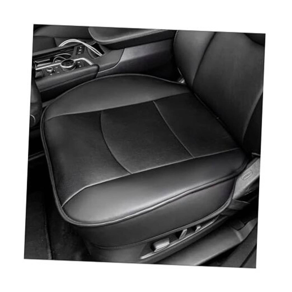 Black PU leather car seat bottom cover with stitched panel design