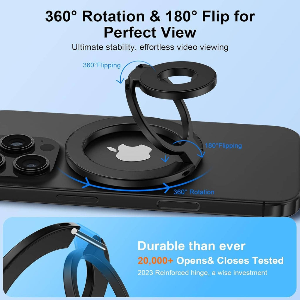 Black magnetic phone ring holder stand with 360-degree rotating finger ring