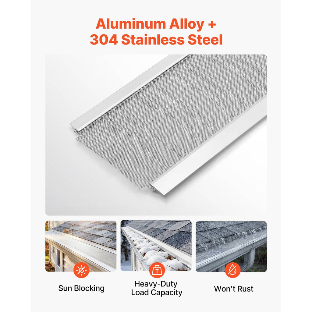 Aluminum alloy gutter guard with 304 stainless steel mesh top panel, rectangular cover
