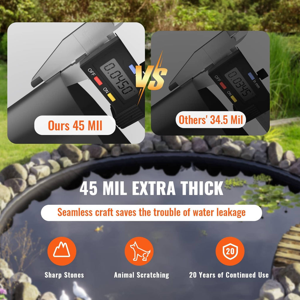 45 mil EPDM pond liner thickness close-up with gauge display