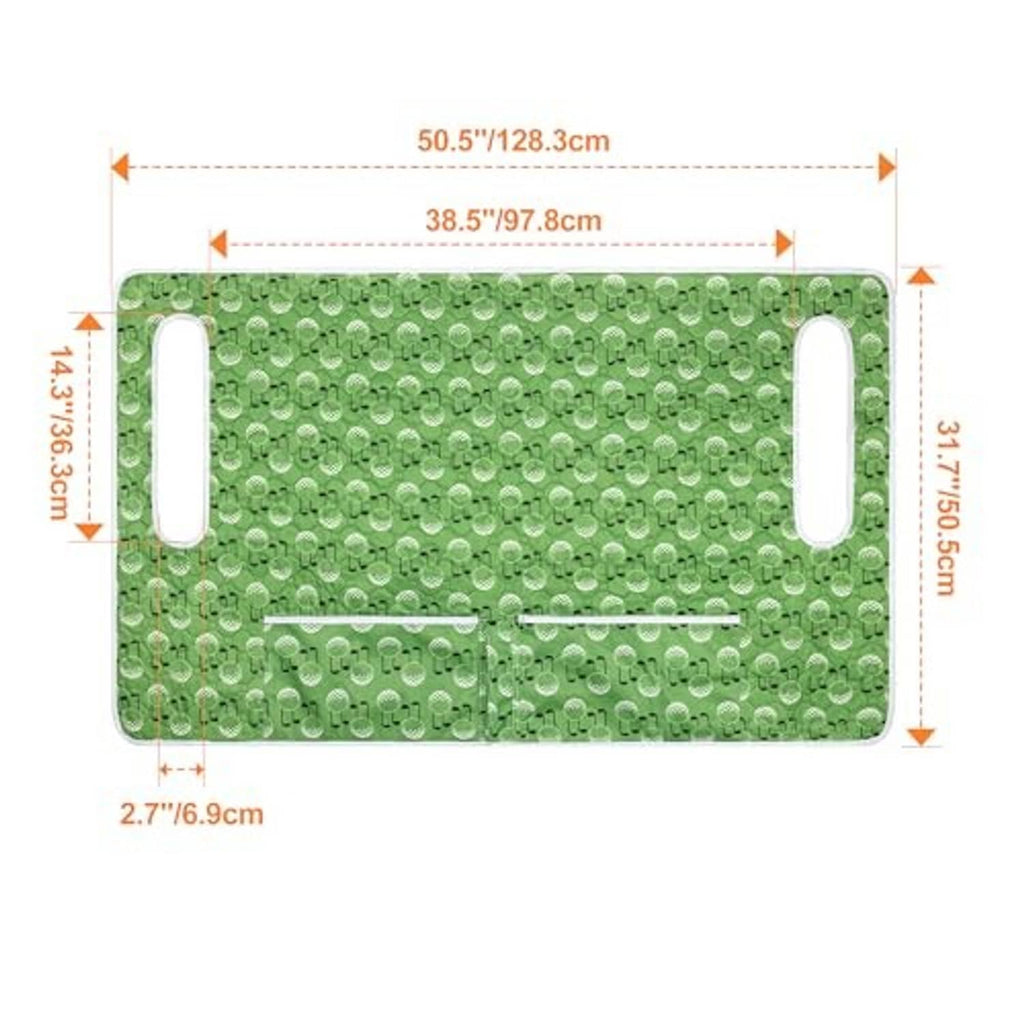 Green golf cart seat cover blanket size 50.5 x 38.5 in, golf ball pattern, rectangular