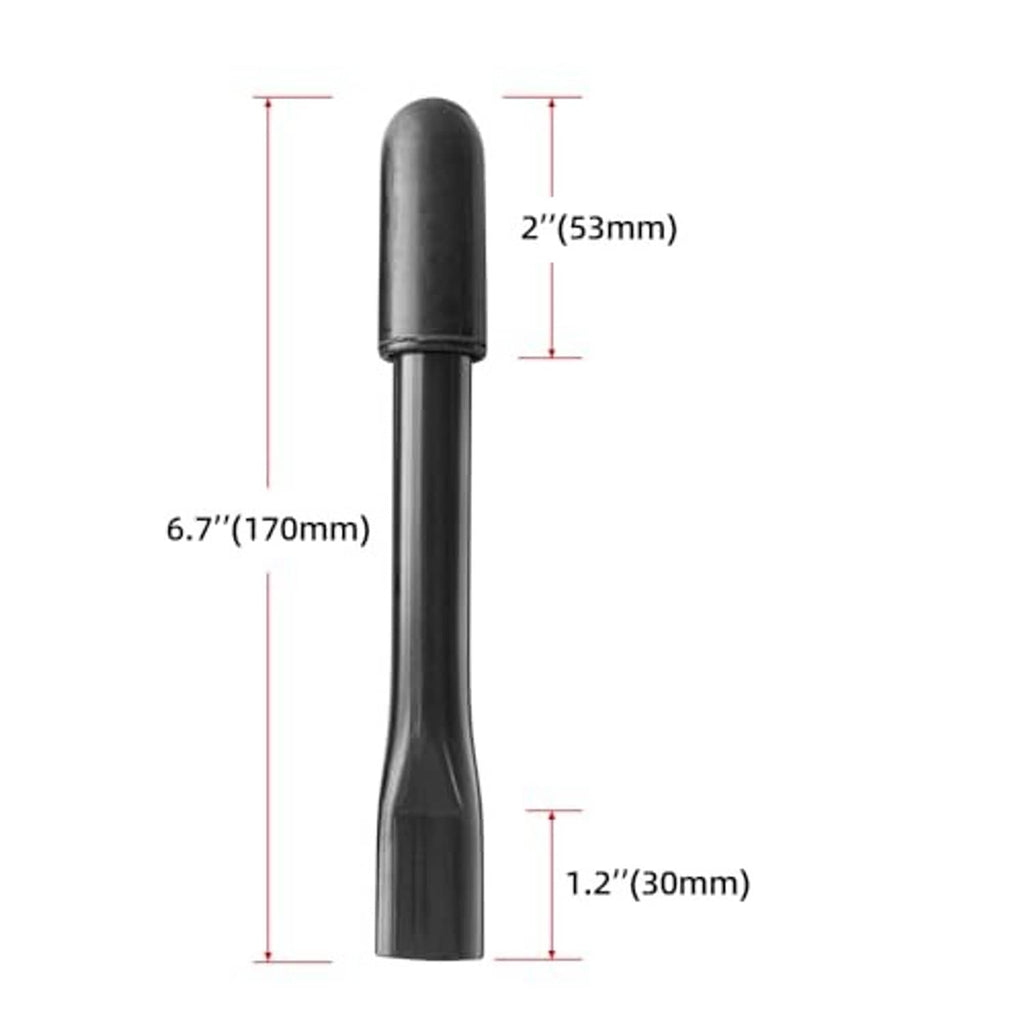 Black brake handle extension size chart: 6.7 in length, 2 in top, 1.2 in end