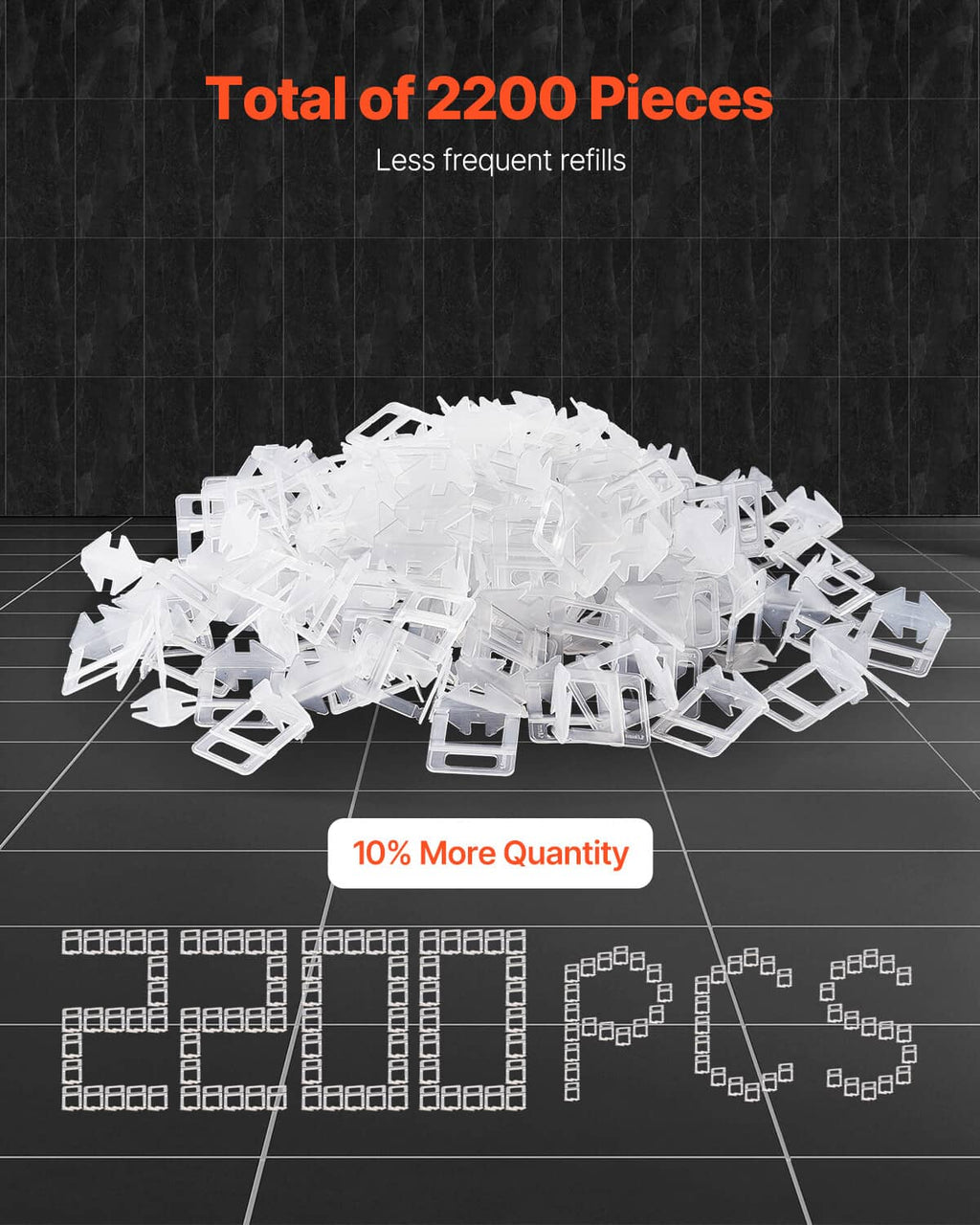 Large pile of white tile leveling spacer clips for frequent tiling use