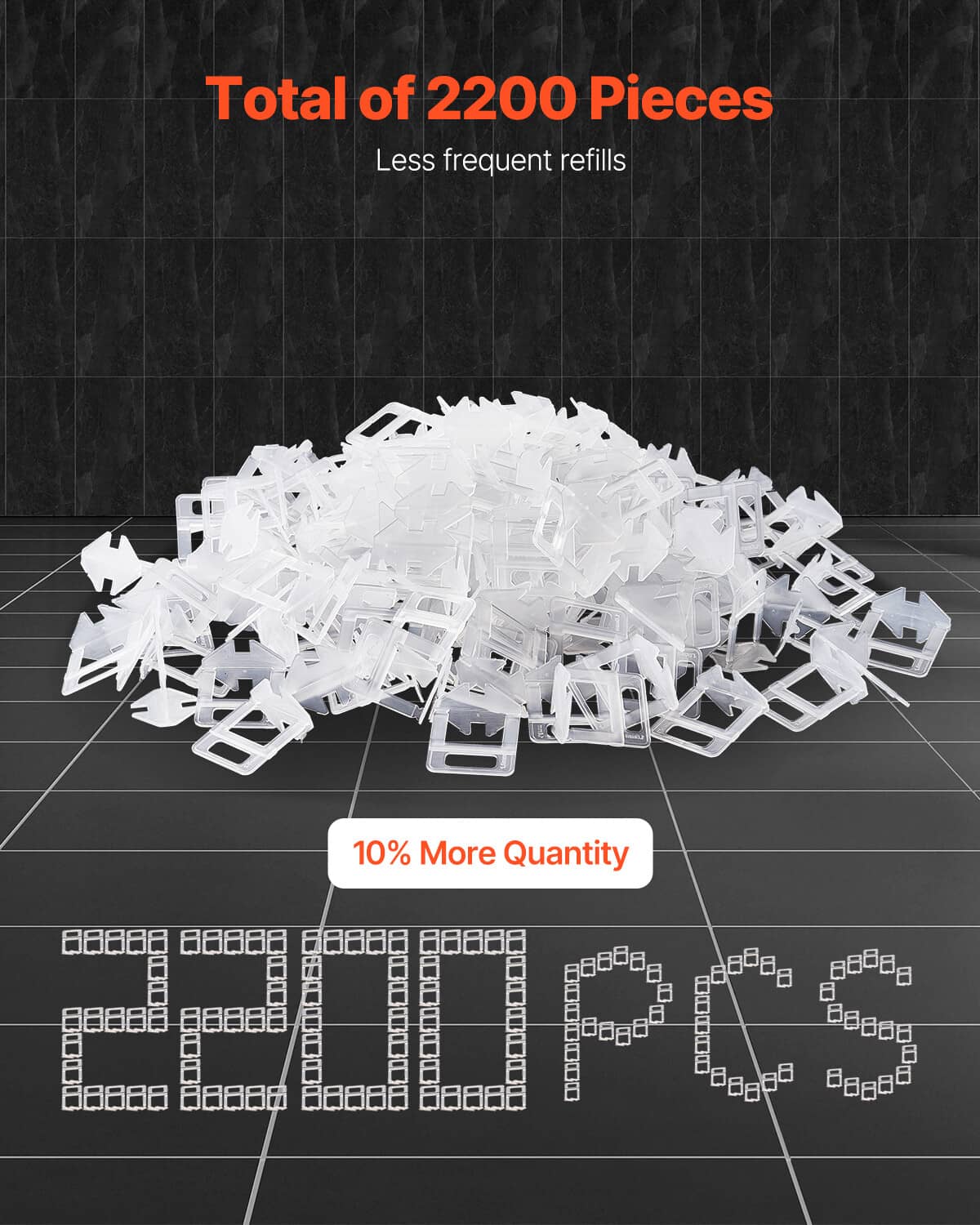 Large pile of white tile leveling spacer clips for frequent tiling use