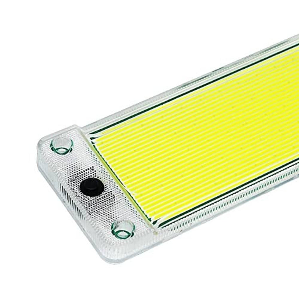 Corner close-up of COB LED light bar with vented housing and mounting screw points