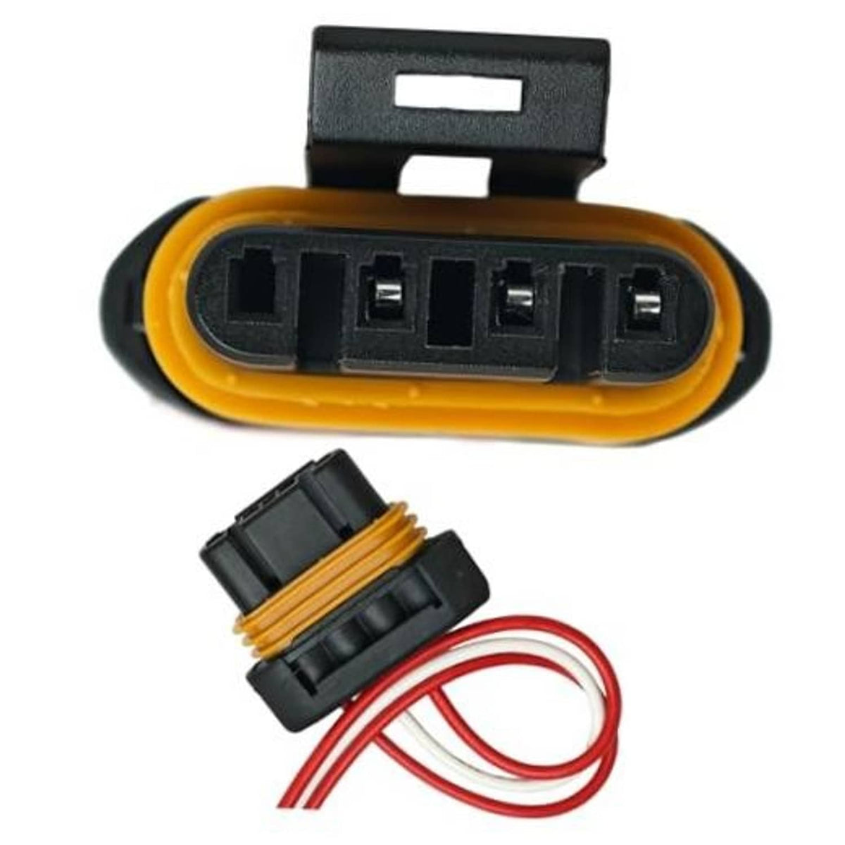 Alternator wire connector pigtail with black housing and yellow oval plug, 5-pin sockets