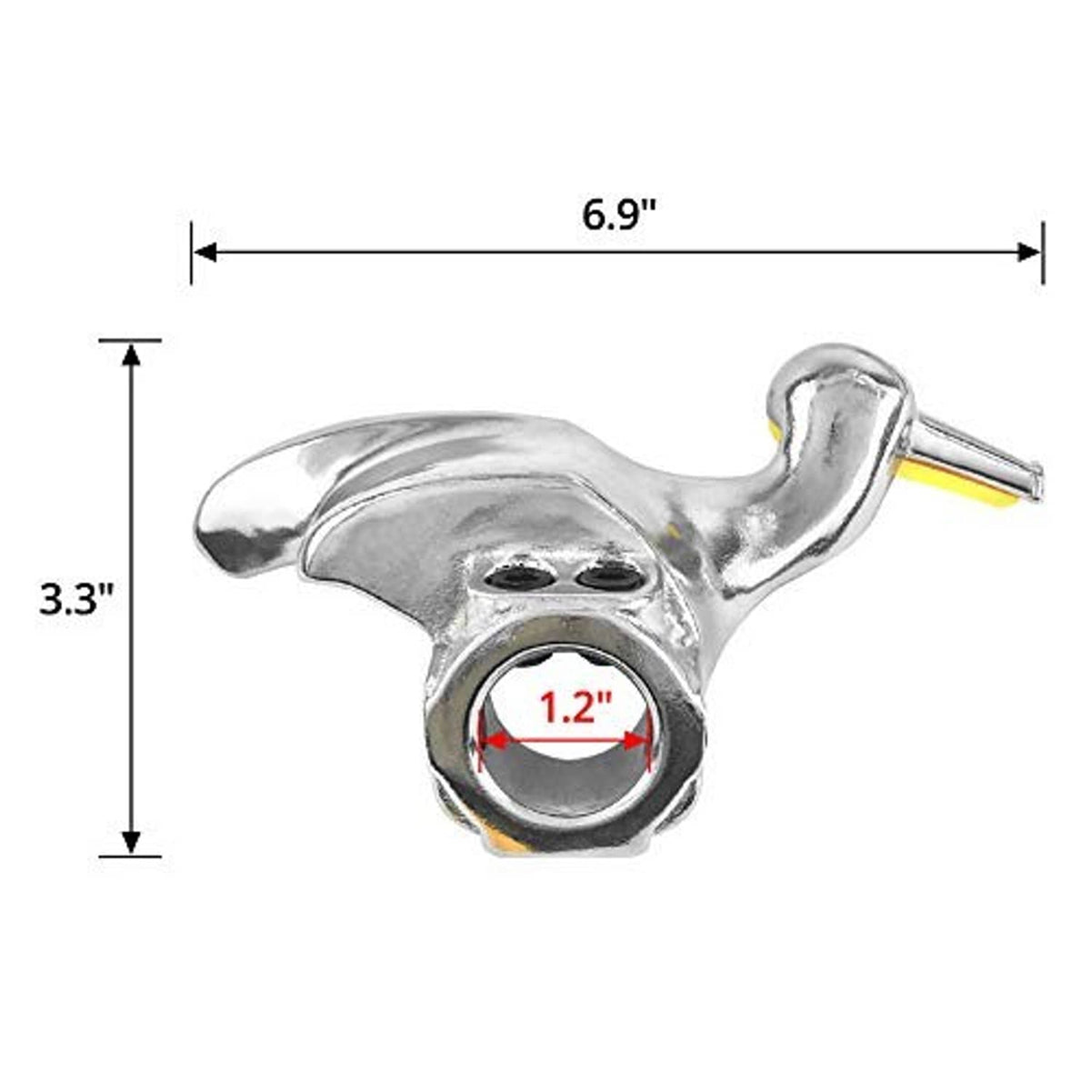 Tire changer duck head tool measuring view with metal body and yellow contact pad