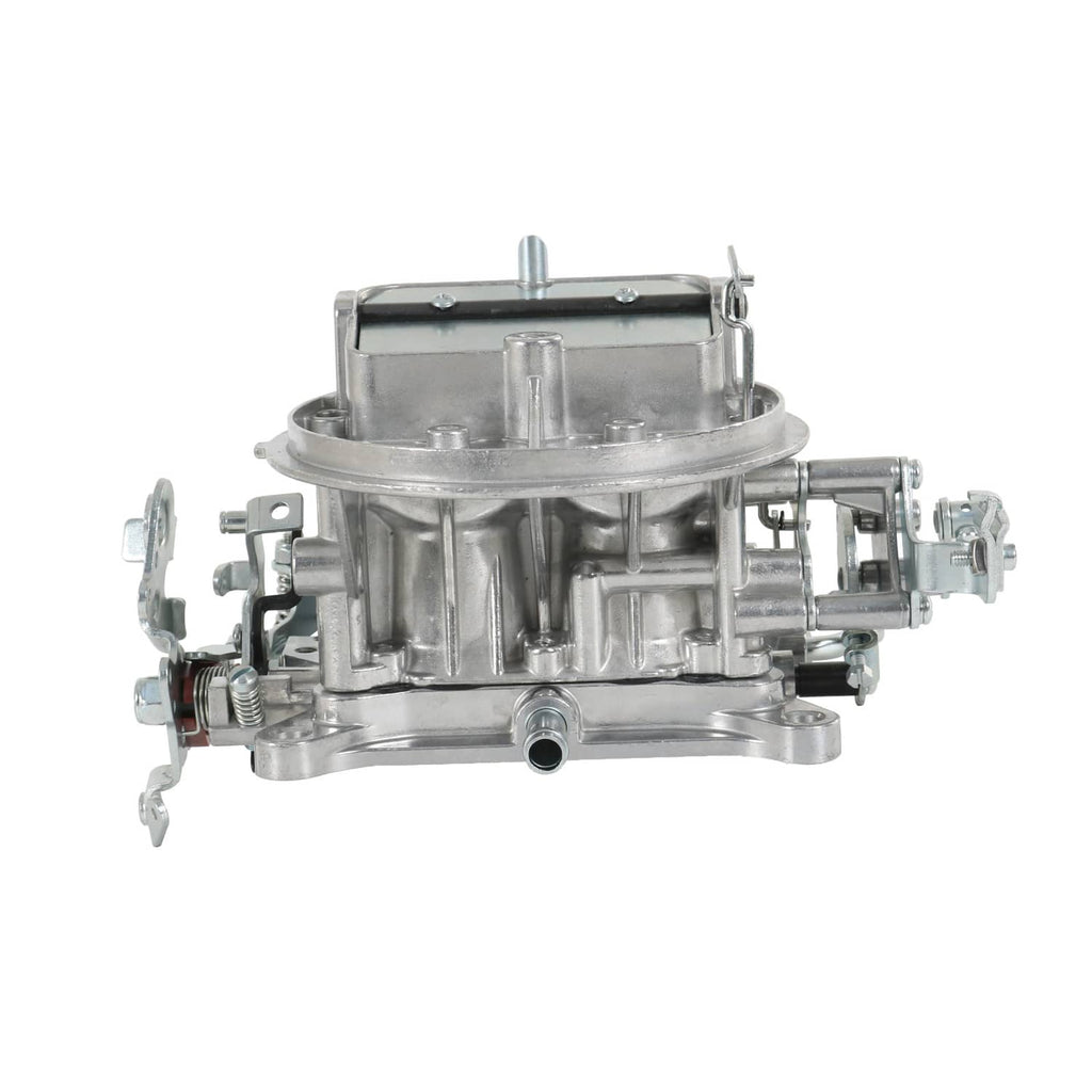 2-barrel carburetor rear view with large air horn opening and metal housing