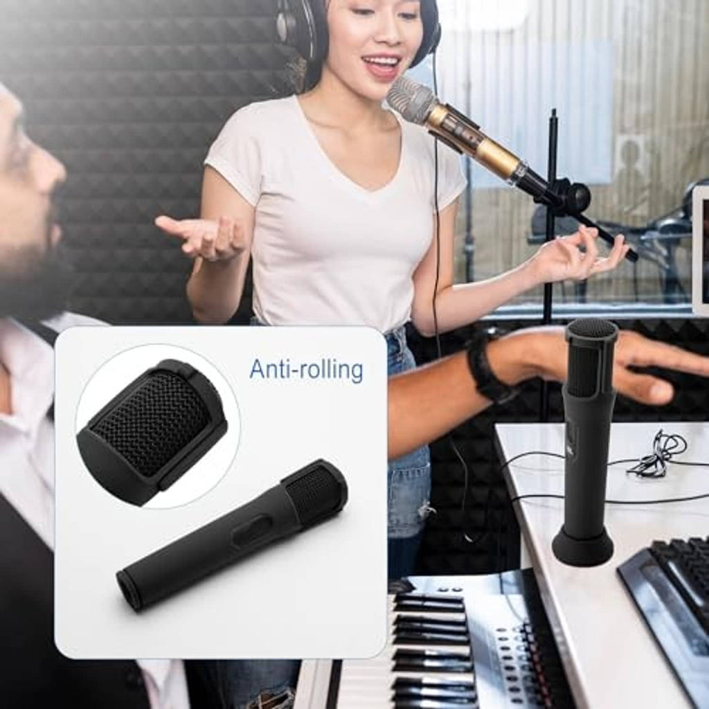 Black silicone microphone case set with non-slip anti-rolling texture on grille