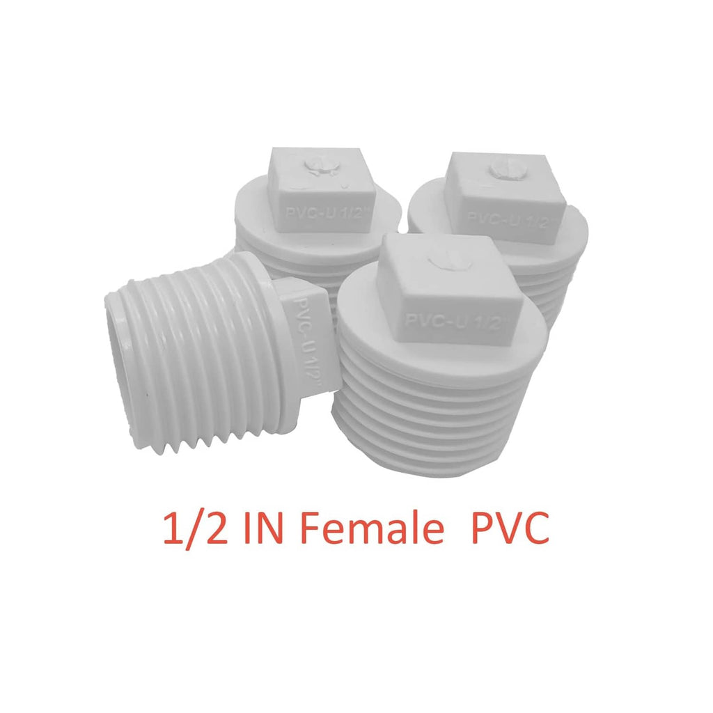 White PVC threaded plug cap with hex top and ridged external threads