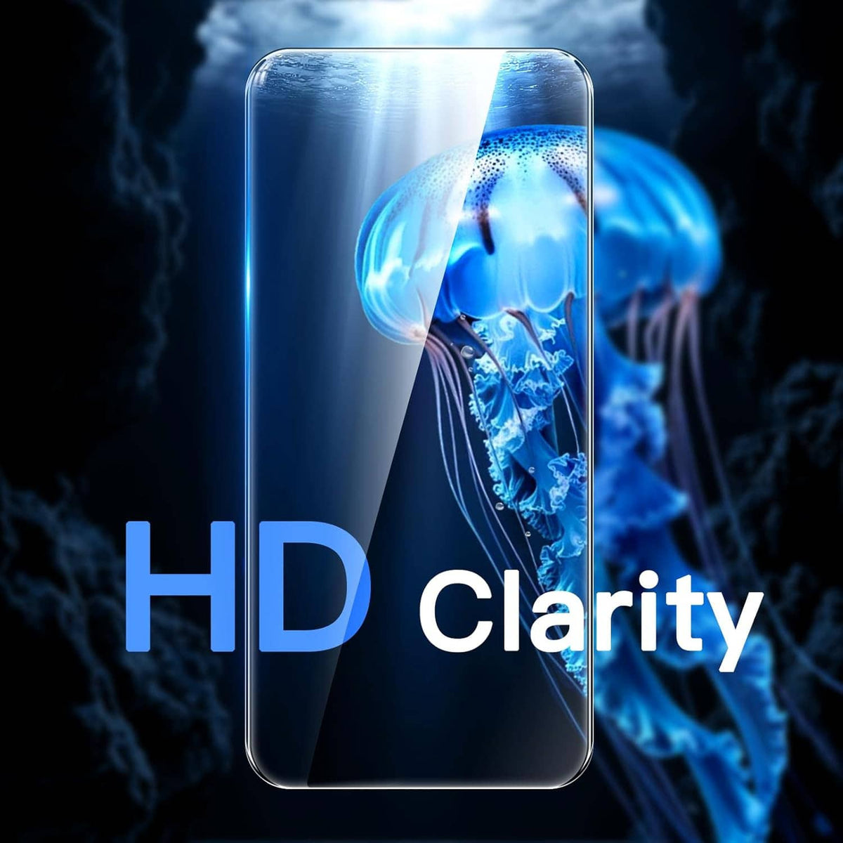Clear tempered glass screen protector film with blue glare-free HD clarity view