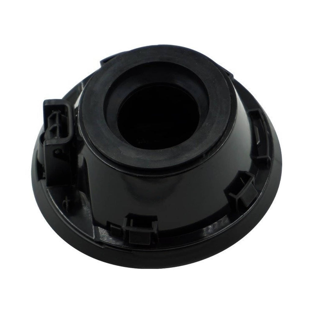 Matte black fuel tank cap cover underside with circular opening and molded clips