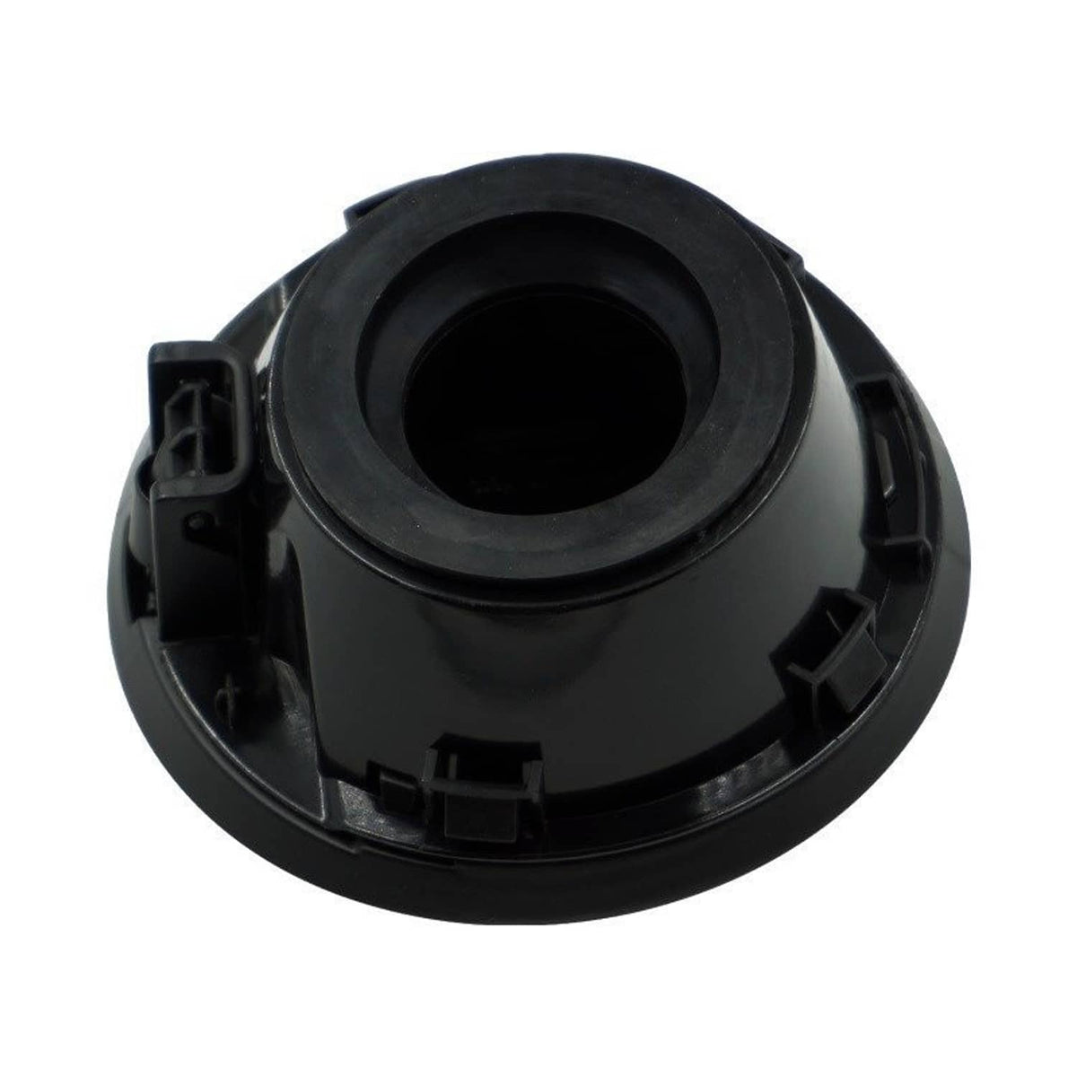 Matte black fuel tank cap cover underside with circular opening and molded clips
