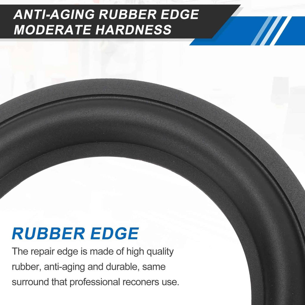 Black rubber speaker edge surround ring with textured anti-aging edge