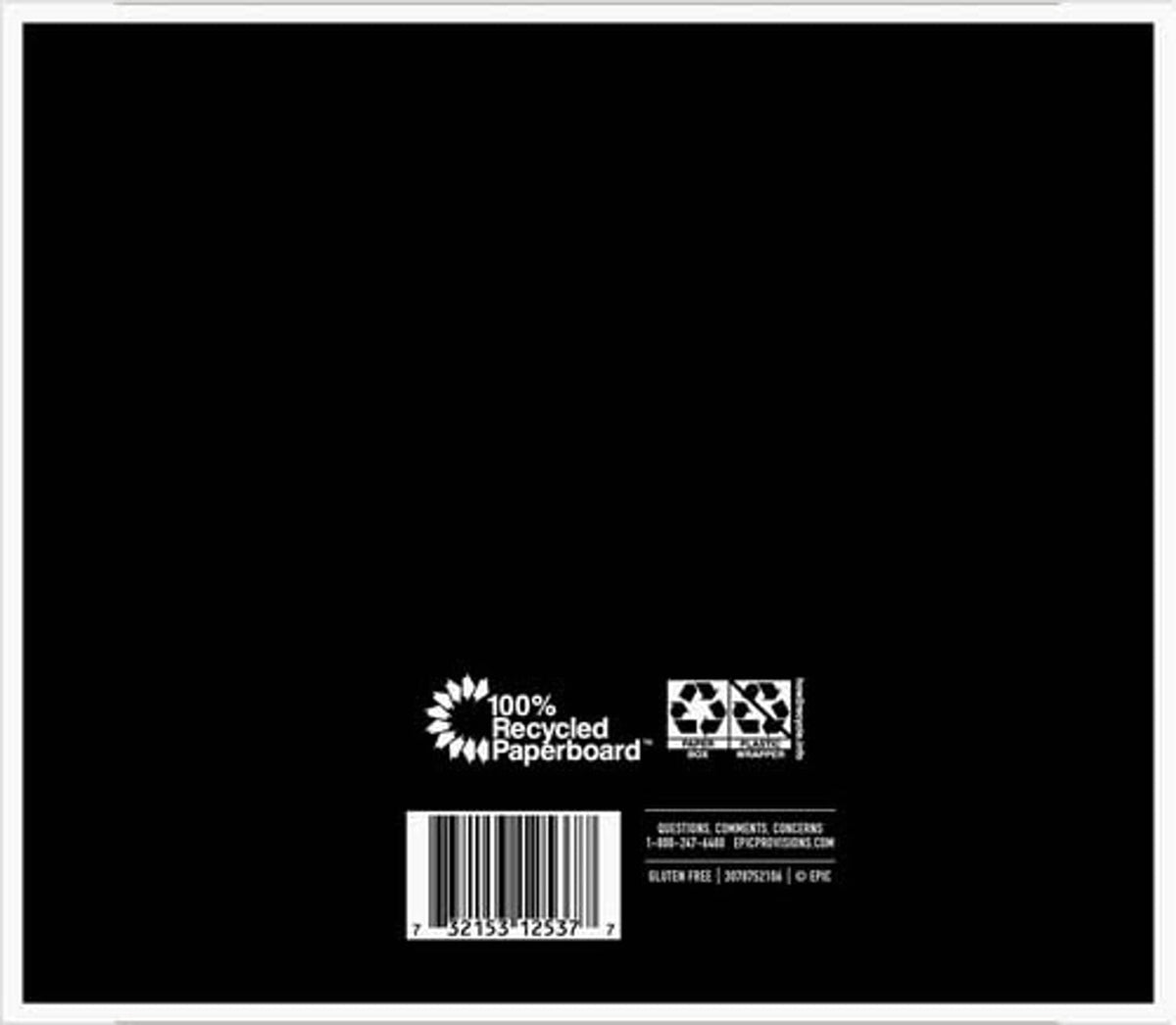 Recyclable packaging back panel with barcode for Epic Venison Sea Salt + Pepper Bar