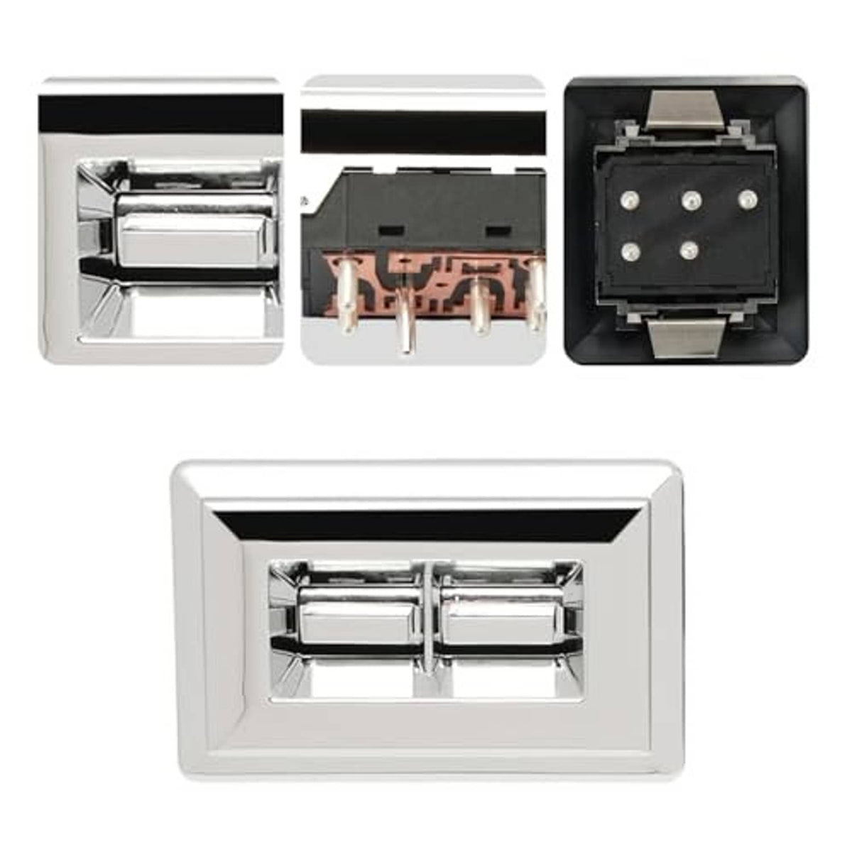 Set of window switch bezels with chrome inserts and visible electrical connector backs