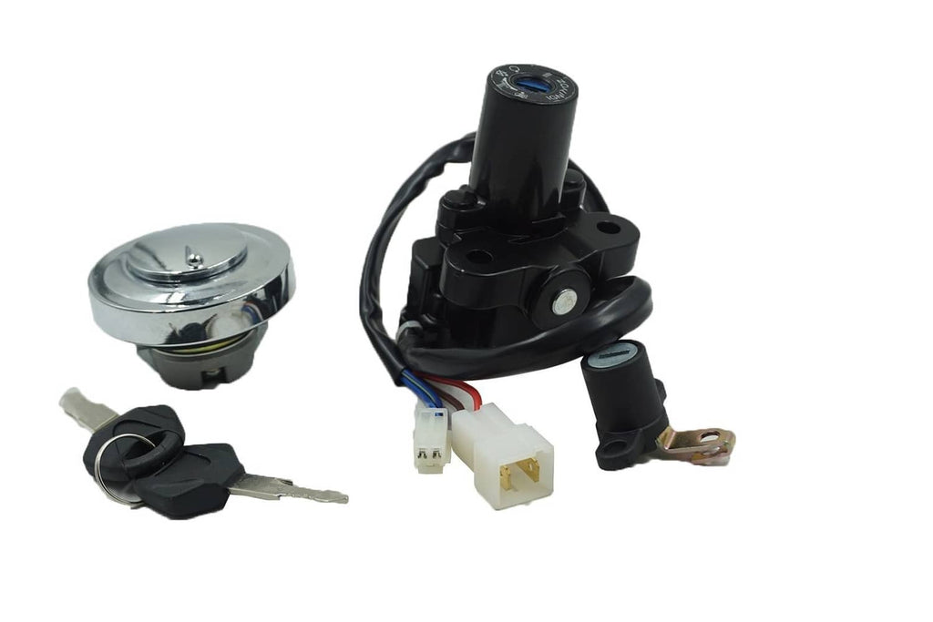 Ignition switch and key lock set with fuel cap cover and wiring harness