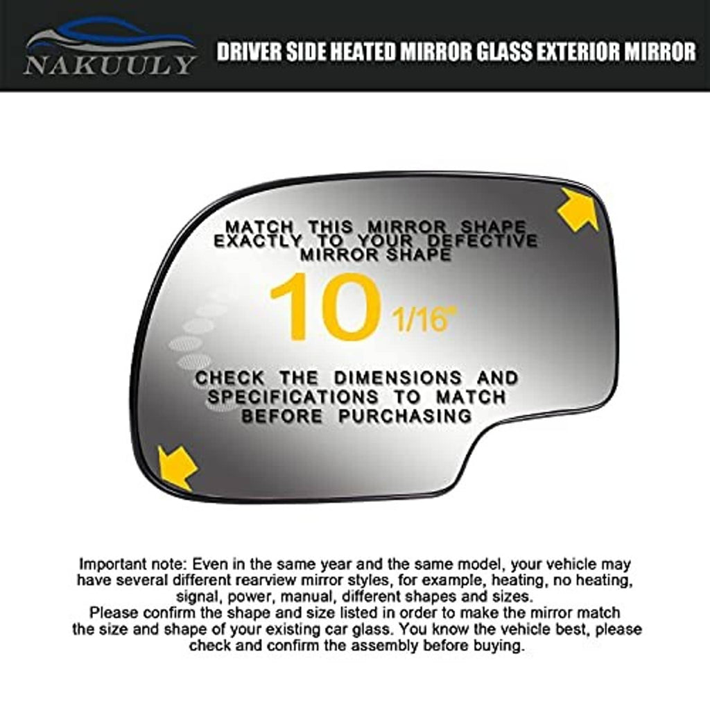 Heated mirror glass replacement insert with size-check overlay and corner markers