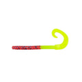 Soft plastic fishing worm, chartreuse tail and red segmented body