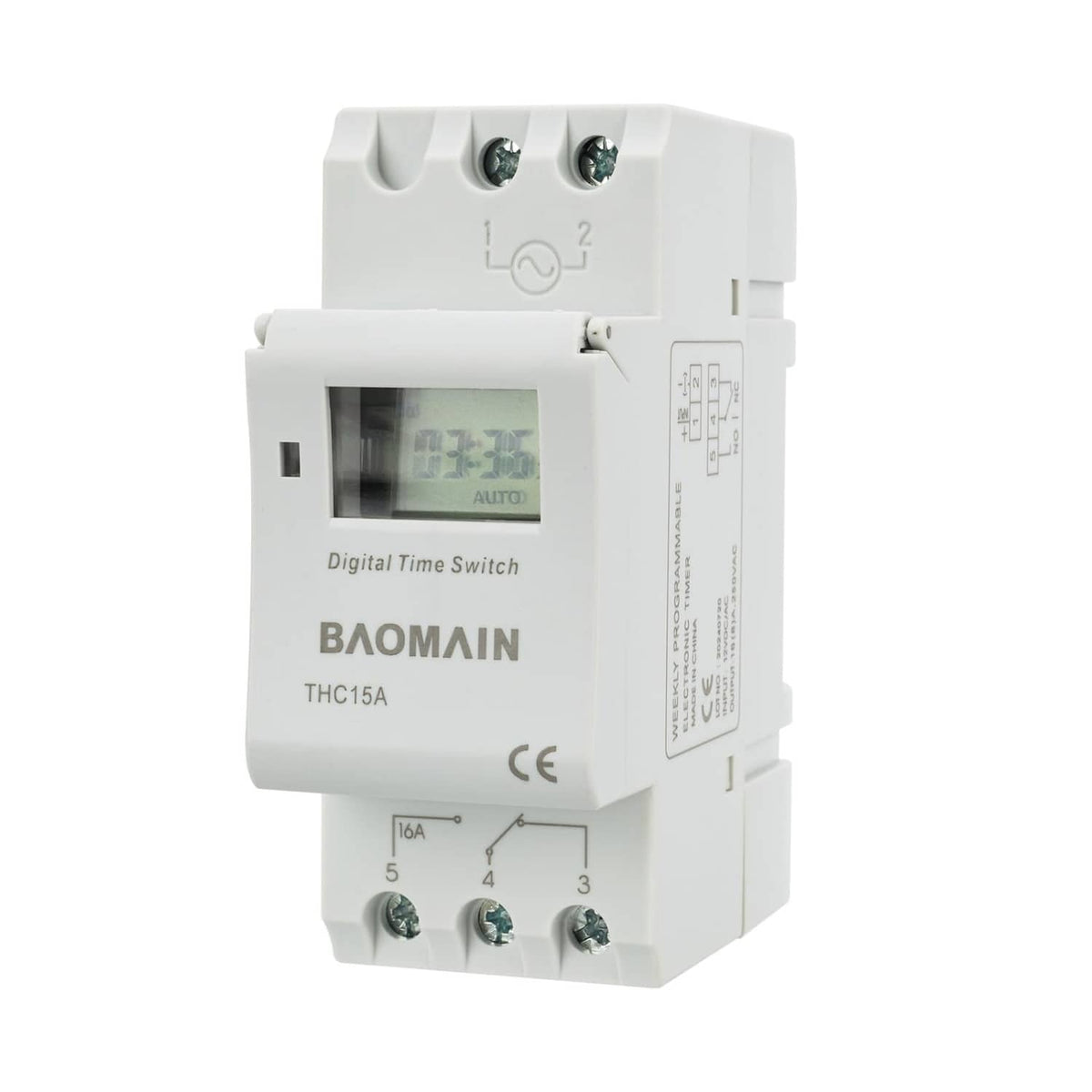 BAOMAIN THC15A digital weekly programmable timer switch relay, DIN rail mount, LCD display