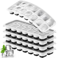 Stacked ice cube trays with clear lid, 5 rows of cube molds, black silicone inserts
