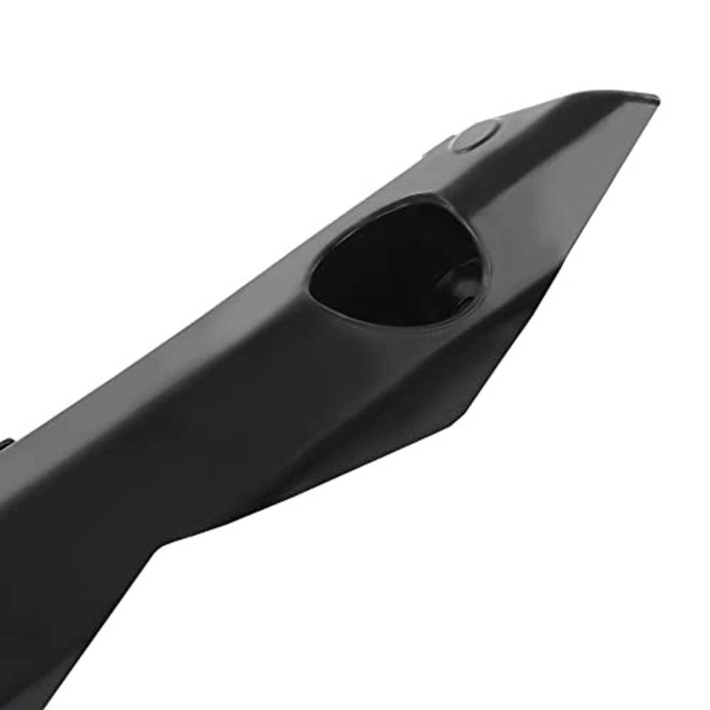 Black plastic bumper bracket corner with large circular opening