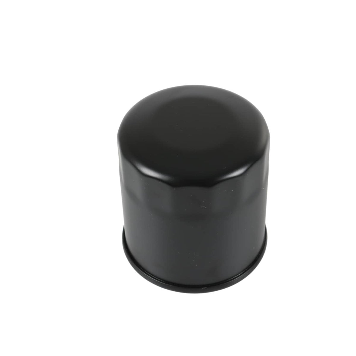 Hydraulic oil filter, angled view of black cylinder with rounded cap end