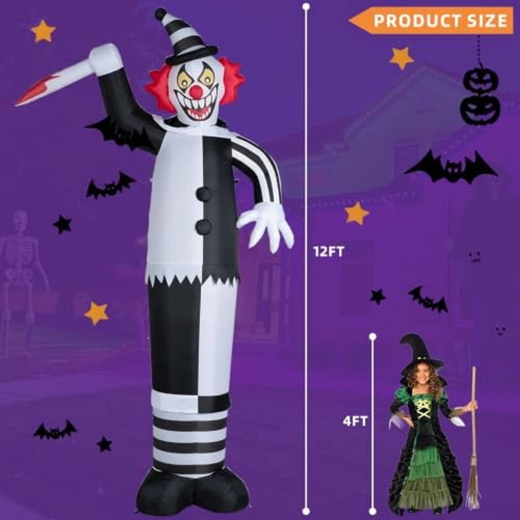 12ft inflatable clown size chart with height guide and 4ft reference figure