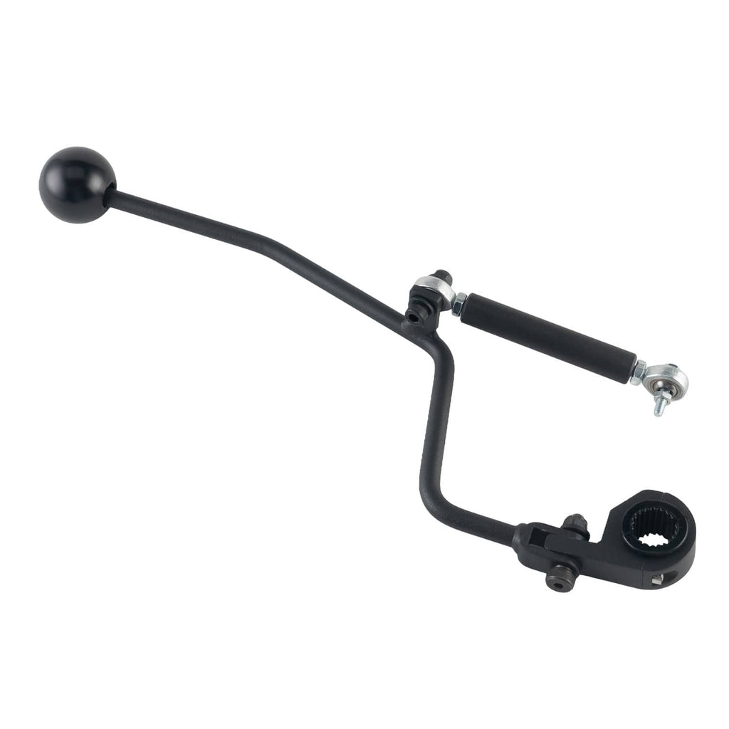Black shifter lever with round ball knob and fork-style mounting bracket