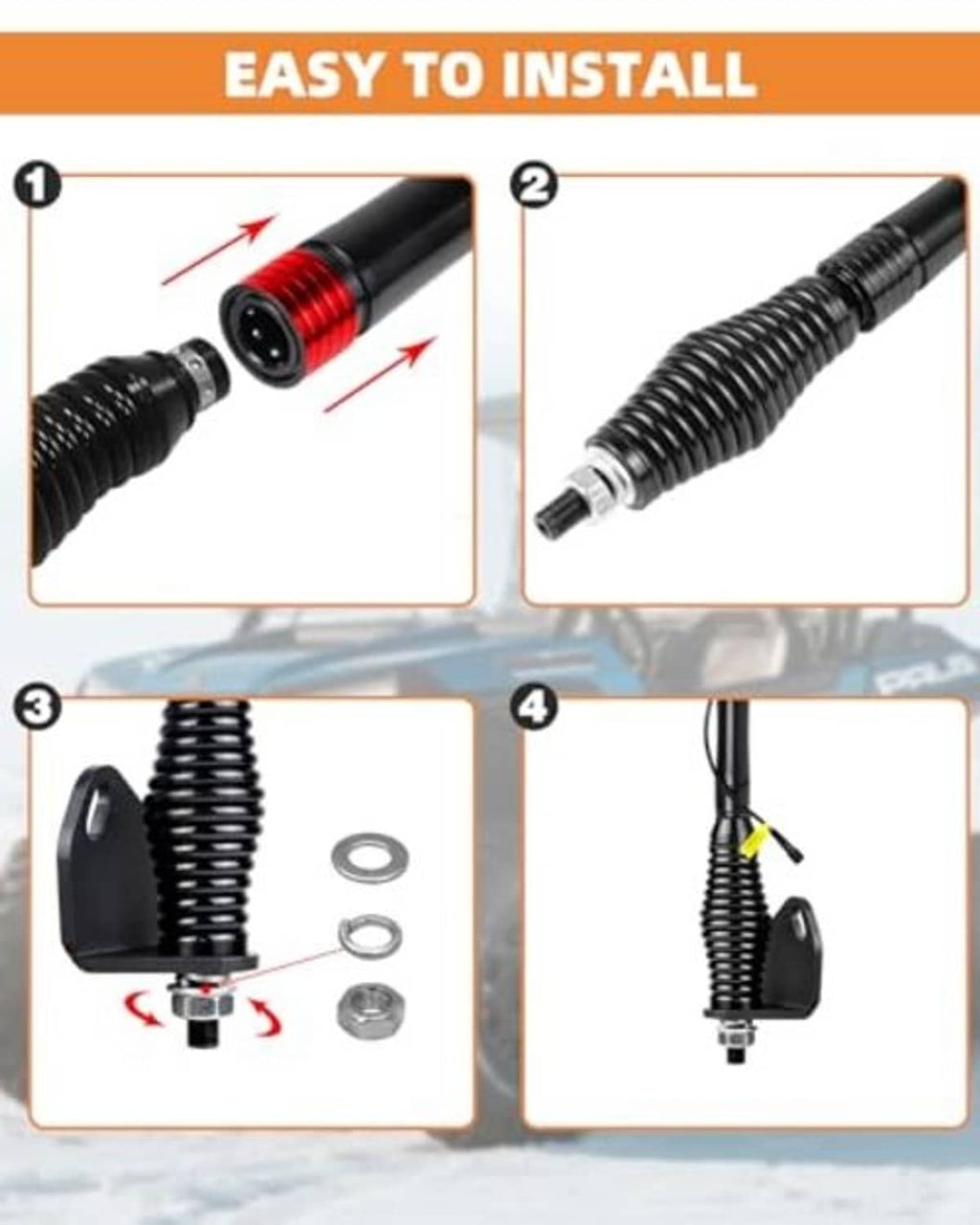 Whip light spring base with black coil and hex hardware shown in install steps