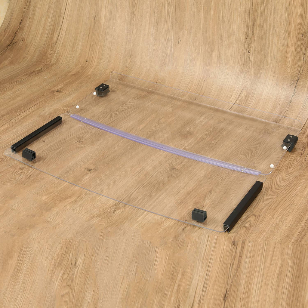 Clear windshield panel and black mounting frame with inline fasteners
