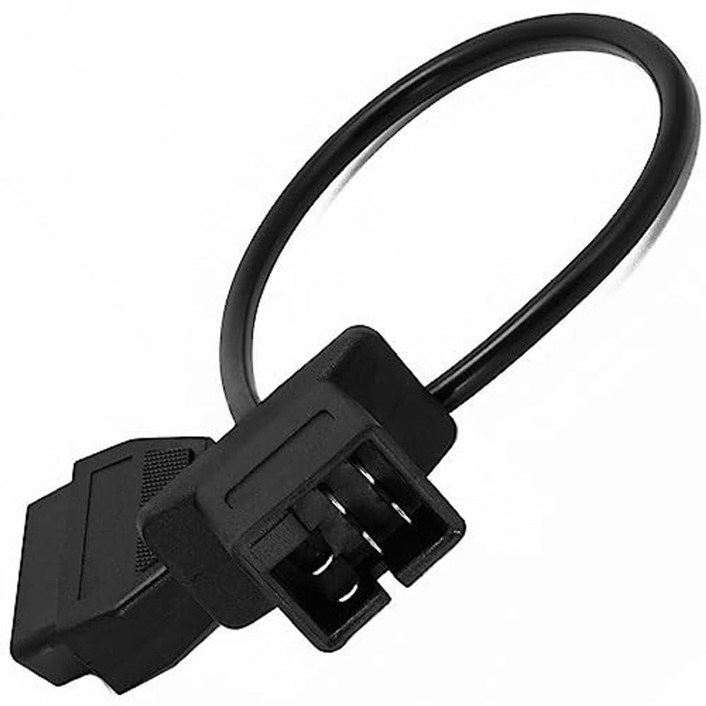 Black OBD adapter cable with close-up 6-pin style connector plug end