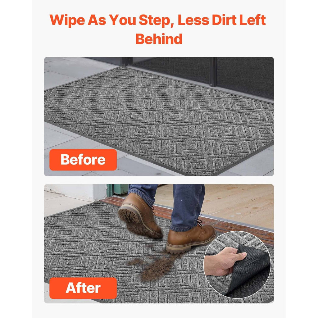 Grey textured front door mat with wipe-clean surface and non-slip grip.