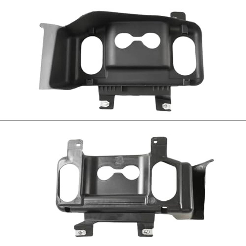Front bumper air intake duct brackets, black plastic, large opening and mounting tabs