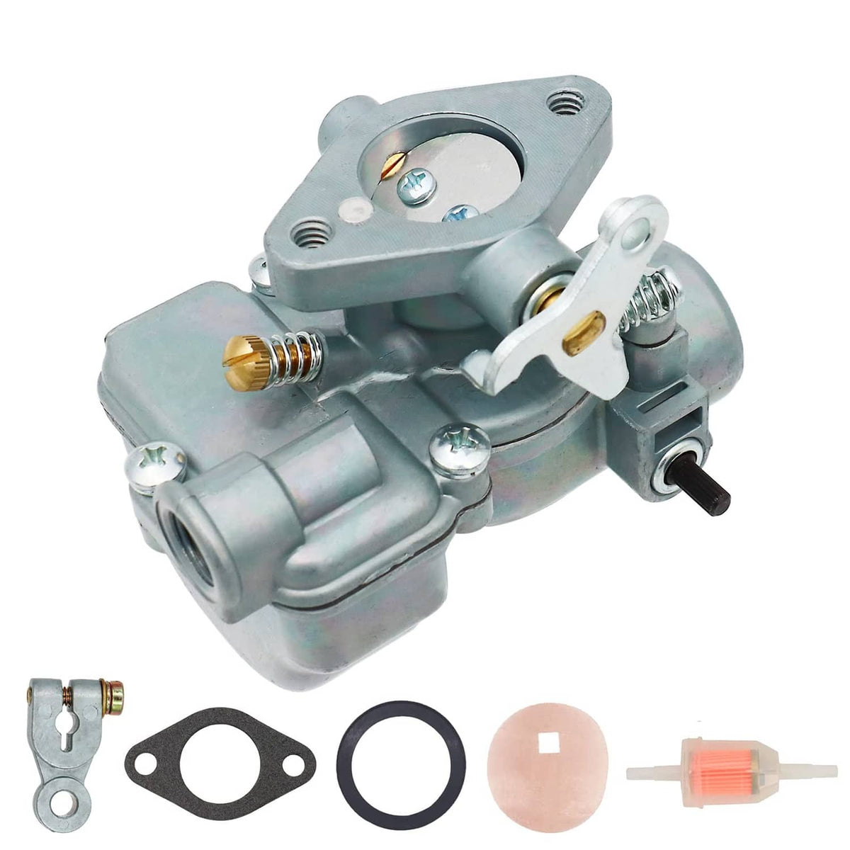 Carburetor assembly 3/4 view with throttle lever and spring